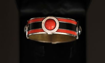 Art Deco flat JONC BRACELET in chrome-plated...