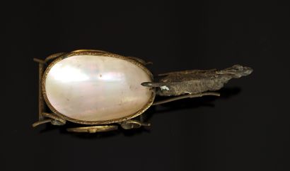 Gilded brass and mother-of-pearl POCKET depicting...