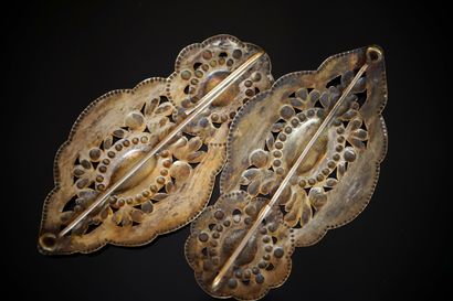 PAIR OF openwork, poly-lobed gilt metal ornaments...