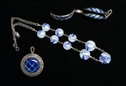 925/°° silver SET including 1 SAUTOIR embellished...