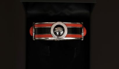 Art Deco flat JONC BRACELET in chrome-plated...