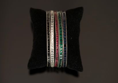 SET of 5 rigid JONC BRACELETS set with colorless,...