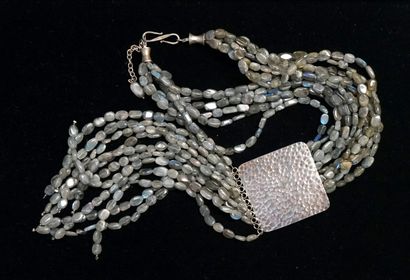 Multi-row necklace of pebbled labradorite...