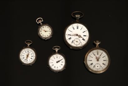 SET of 5 COLLAR or GOUSSET WATCHES with silver...