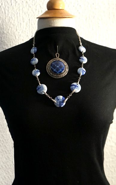 925/°° silver SET including 1 SAUTOIR embellished...