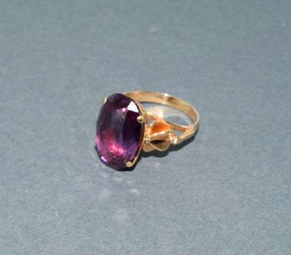 18K (750/°°) yellow gold ring, eagle head...