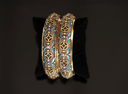 SET of 2 curved gilt silver BRACELETS min...