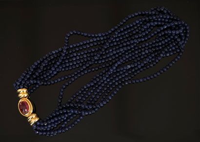 NECKLACE with 8 strands of small round lapis...