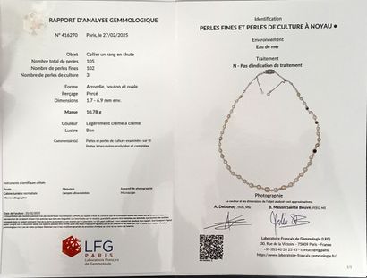 COLLIER composé de 105 perles dont 102 fines,...