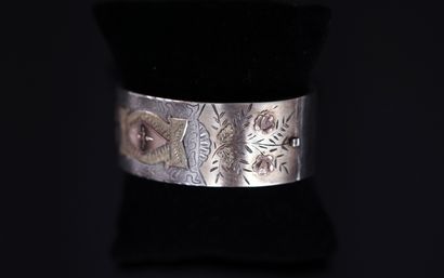 BRACELET LARGE rigide ouvrant en argent et...
