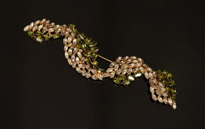 LARGE gilded metal brooch entirely set with...