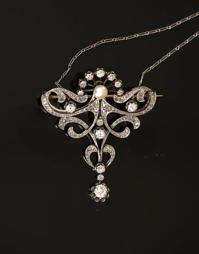 PENDENTIF BROCHE Belle Epoque en platine...