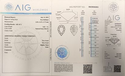 PEAR DIAMOND on paper, 0.53ct. AIG certificate...