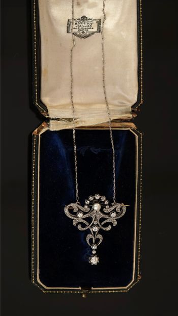 PENDENTIF BROCHE Belle Epoque en platine...