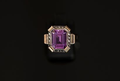 RING in 18K (750/°°) yellow gold and silver,...