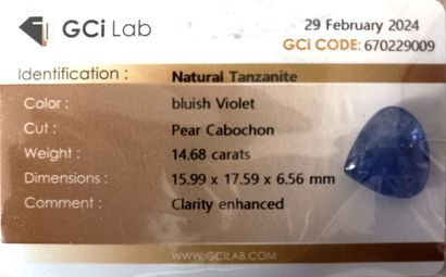TANZANITE on paper pear cabochon for 14.68cts....