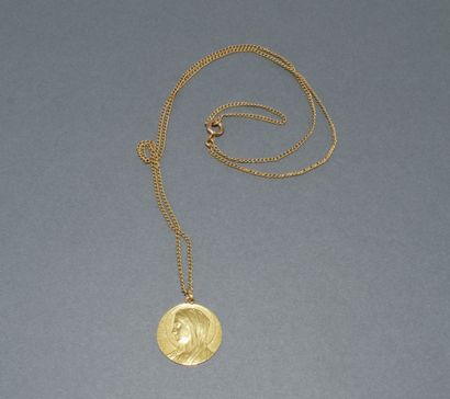 18K (750/°°) yellow gold chain and medal,...