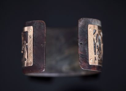 Antique brown horn cuff BRACELET adorned...