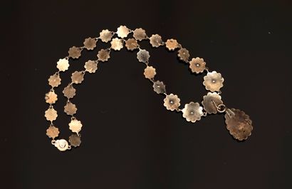 silver necklace with flower-shaped links,...
