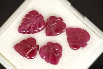 SET of 5 leaf-shaped engraved rubies for...