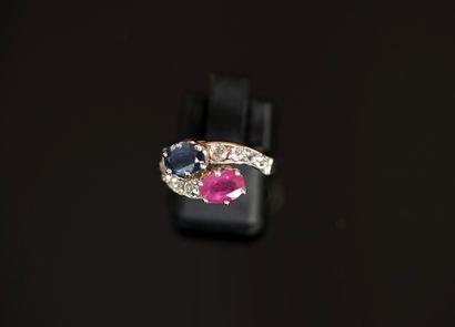 Toi et Moi RING in 18K (750/°°) white gold,...