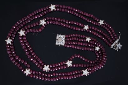 NECKLACE with 4 strands of round faceted...