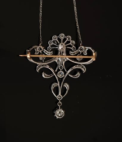 PENDENTIF BROCHE Belle Epoque en platine...