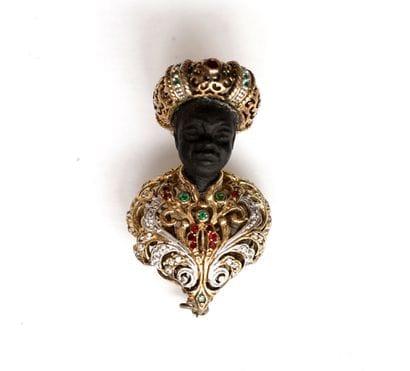 BROCHE buste de maure en argent doré 925/°°,...