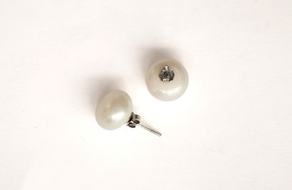 Pair of white freshwater button pearl earrings...