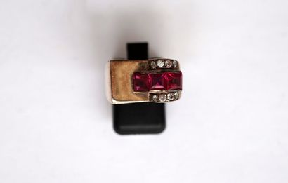 AC - Gilded silver and synthetic stone ring,...