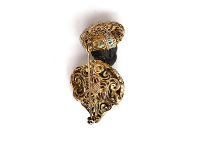 BROCHE buste de maure en argent doré 925/°°,...