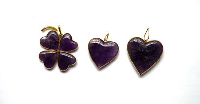 ENSEMBLE de 3 pendentifs en améthyste: 2...
