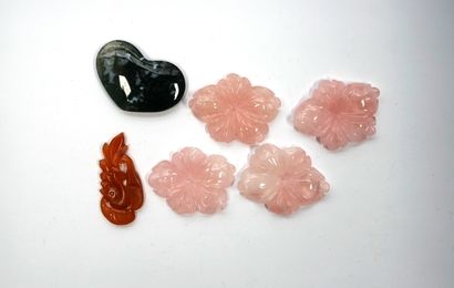 ENSEMBLE en quartz rose, agate mousse et...