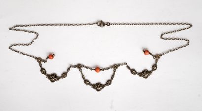 COLLIER COLLERETTE en métal argenté et petites...