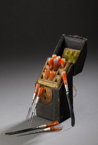 Five steel and agate knives, five forks and...