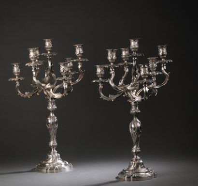 Pair of silver-plated bronze candelabra in...