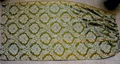 Pair of brocatelle and valance curtains,...