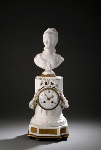 Bisque clock with bust of Marie-Antoinette,...