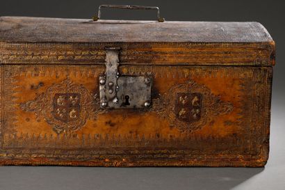 Louis XIV period gilded leather case, late...