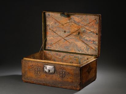 Louis XIV period gilded leather case, late...
