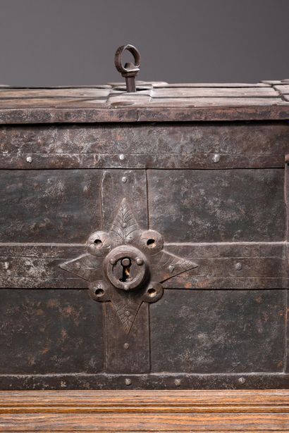 Larded and studded iron safe, Germany, Nuremberg,...