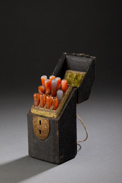 Five steel and agate knives, five forks and...