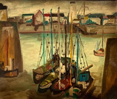 20th century school
Harbour scene
Oil on...