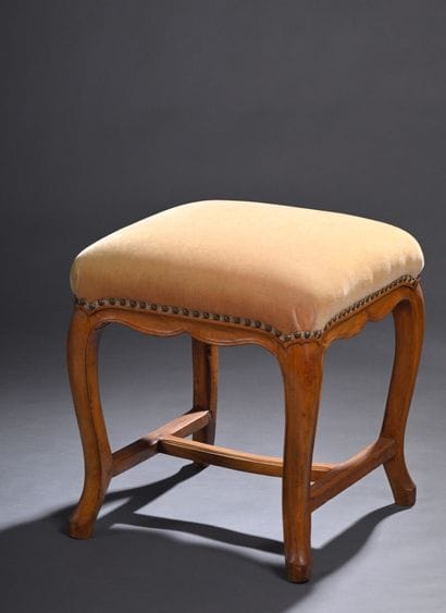 * Louis XV period stool, stamped Claude Chevigny
In...