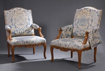 * Pair of Louis XV period armchairs
Carved...