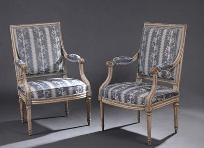 * Pair of Louis XVI period armchairs stamped...