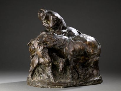 Belgian school circa 1900
Man and his horses
Bronze...