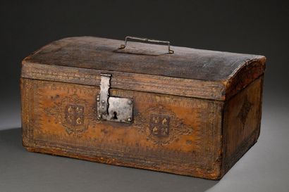Louis XIV period gilded leather case, late...