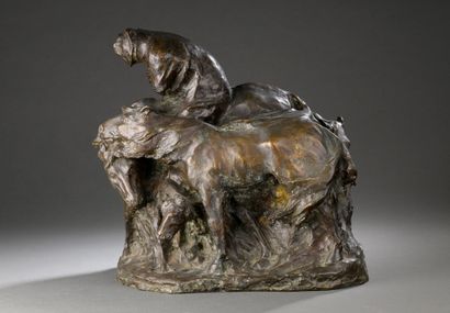 Belgian school circa 1900
Man and his horses
Bronze...