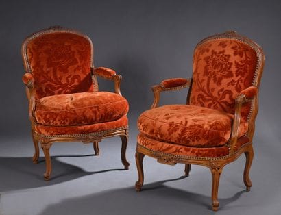 * Pair of Louis XV period armchairs stamped...